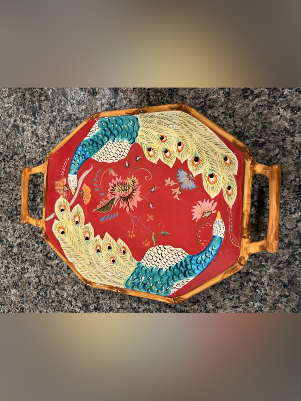Tracy Porter The Artesian Road Ceramic Peacock Serving Tray Platter with Handle